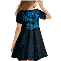 New Zealand Tuatara Tribal Tattoo Family Matching Mermaid Dress and Hawaiian Shirt Silver Fern and Maori Pattern Blue Color LT03 - Polynesian Pride