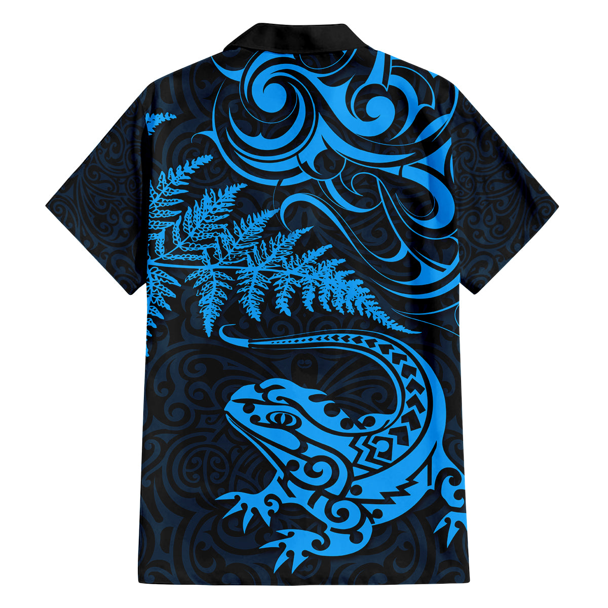 New Zealand Tuatara Tribal Tattoo Family Matching Off Shoulder Maxi Dress and Hawaiian Shirt Silver Fern and Maori Pattern Blue Color LT03 - Polynesian Pride