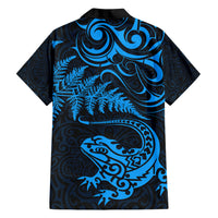 New Zealand Tuatara Tribal Tattoo Family Matching Short Sleeve Bodycon Dress and Hawaiian Shirt Silver Fern and Maori Pattern Blue Color LT03 - Polynesian Pride