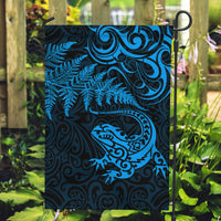 New Zealand Tuatara Tribal Tattoo Garden Flag Silver Fern and Maori Pattern Blue Color LT03 Garden Flag Blue - Polynesian Pride