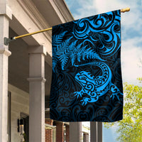 New Zealand Tuatara Tribal Tattoo Garden Flag Silver Fern and Maori Pattern Blue Color LT03 House Flag Blue - Polynesian Pride