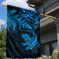 New Zealand Tuatara Tribal Tattoo Garden Flag Silver Fern and Maori Pattern Blue Color LT03 - Polynesian Pride