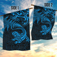 New Zealand Tuatara Tribal Tattoo Garden Flag Silver Fern and Maori Pattern Blue Color LT03 - Polynesian Pride