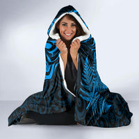 New Zealand Tuatara Tribal Tattoo Hooded Blanket Silver Fern and Maori Pattern Blue Color LT03 - Polynesian Pride