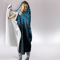 New Zealand Tuatara Tribal Tattoo Hooded Blanket Silver Fern and Maori Pattern Blue Color LT03 - Polynesian Pride