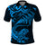 New Zealand Tuatara Tribal Tattoo Polo Shirt Silver Fern and Maori Pattern Blue Color
