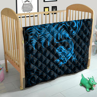 New Zealand Tuatara Tribal Tattoo Quilt Silver Fern and Maori Pattern Blue Color LT03 - Polynesian Pride