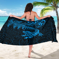 New Zealand Tuatara Tribal Tattoo Sarong Silver Fern and Maori Pattern Blue Color LT03 - Polynesian Pride