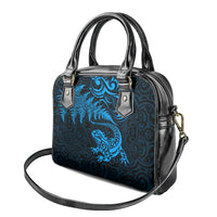New Zealand Tuatara Tribal Tattoo Shoulder Handbag Silver Fern and Maori Pattern Blue Color LT03 - Polynesian Pride