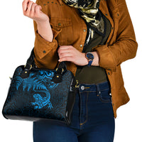 New Zealand Tuatara Tribal Tattoo Shoulder Handbag Silver Fern and Maori Pattern Blue Color LT03 - Polynesian Pride
