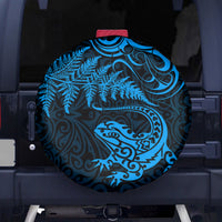 New Zealand Tuatara Tribal Tattoo Spare Tire Cover Silver Fern and Maori Pattern Blue Color LT03 - Polynesian Pride