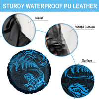 New Zealand Tuatara Tribal Tattoo Spare Tire Cover Silver Fern and Maori Pattern Blue Color LT03 - Polynesian Pride