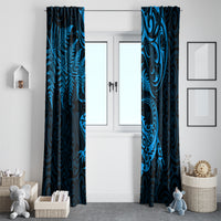 New Zealand Tuatara Tribal Tattoo Window Curtain Silver Fern and Maori Pattern Blue Color LT03 - Polynesian Pride