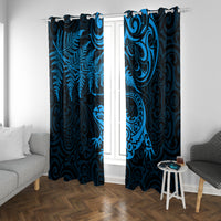New Zealand Tuatara Tribal Tattoo Window Curtain Silver Fern and Maori Pattern Blue Color LT03 With Grommets Blue - Polynesian Pride