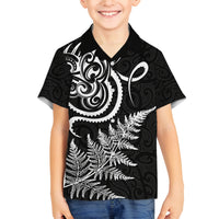 New Zealand Octopus Tattoo and Fern Family Matching Off Shoulder Maxi Dress and Hawaiian Shirt Maori Pattern LT03 Son's Shirt Black - Polynesian Pride