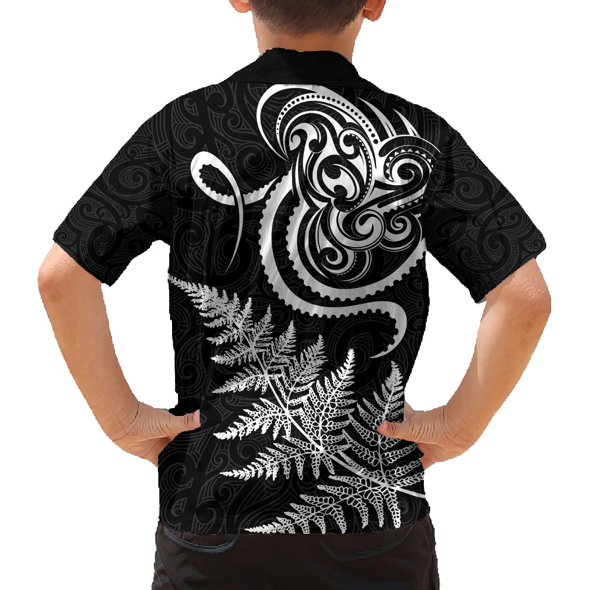 New Zealand Octopus Tattoo and Fern Family Matching Off Shoulder Short Dress and Hawaiian Shirt Maori Pattern LT03 - Polynesian Pride