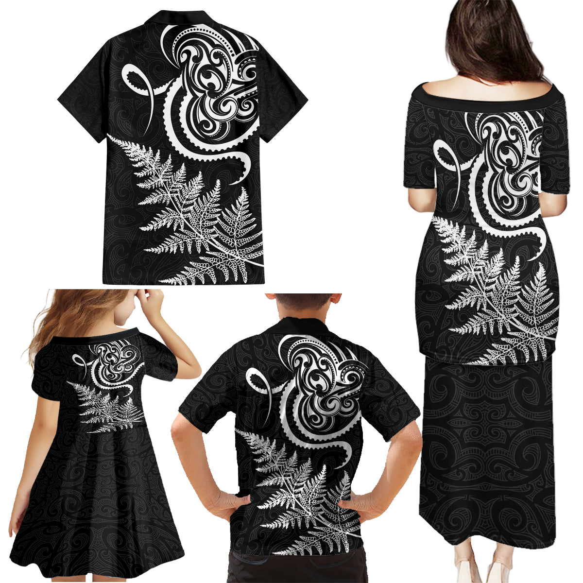 New Zealand Octopus Tattoo and Fern Family Matching Puletasi and Hawaiian Shirt Maori Pattern LT03 - Polynesian Pride