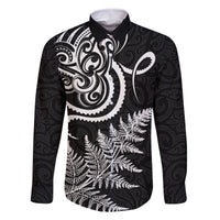 New Zealand Octopus Tattoo and Fern Family Matching Tank Maxi Dress and Hawaiian Shirt Maori Pattern LT03 Dad's Shirt - Long Sleeve Black - Polynesian Pride