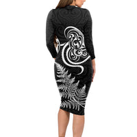 New Zealand Octopus Tattoo and Fern Long Sleeve Bodycon Dress Maori Pattern LT03 - Polynesian Pride