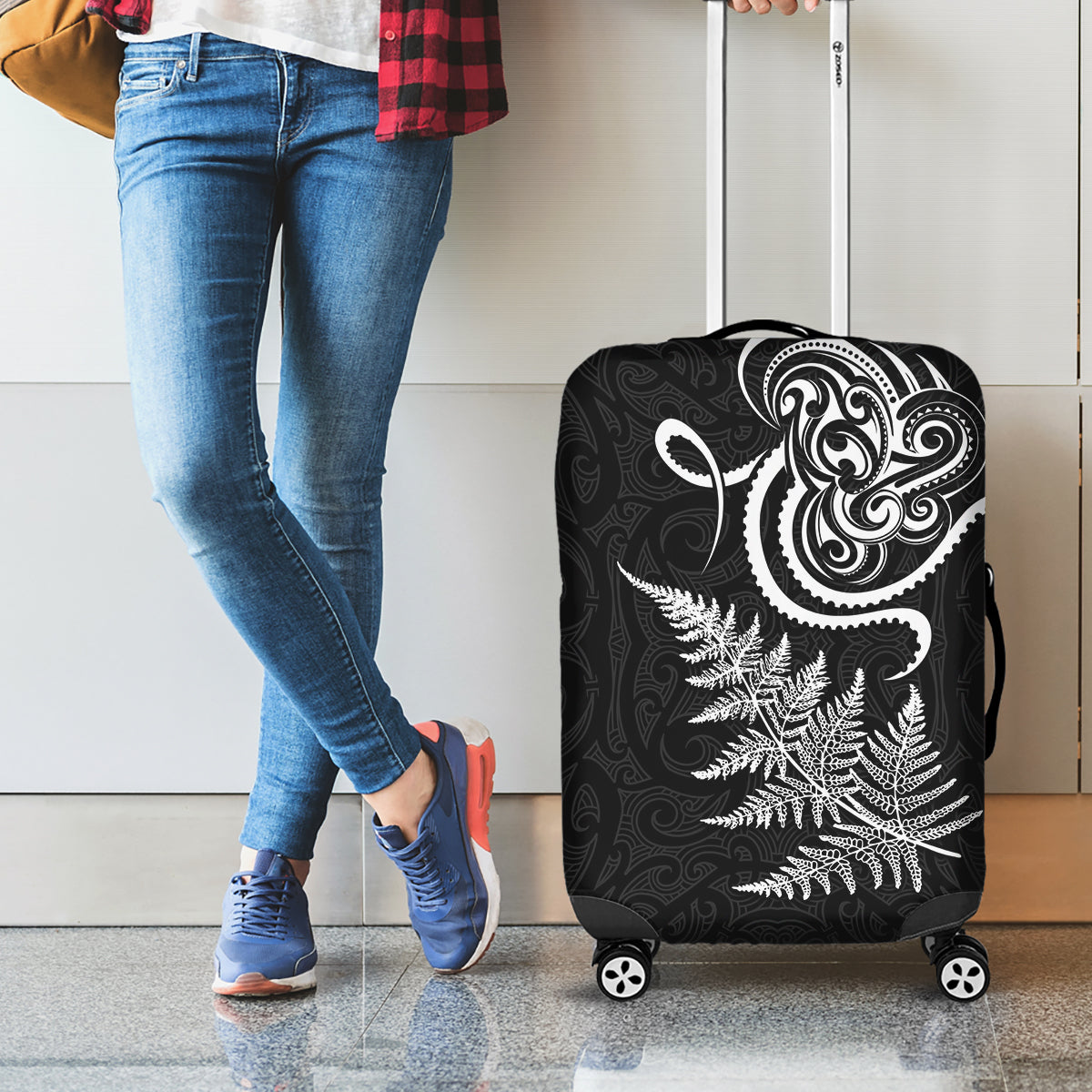 New Zealand Octopus Tattoo and Fern Luggage Cover Maori Pattern