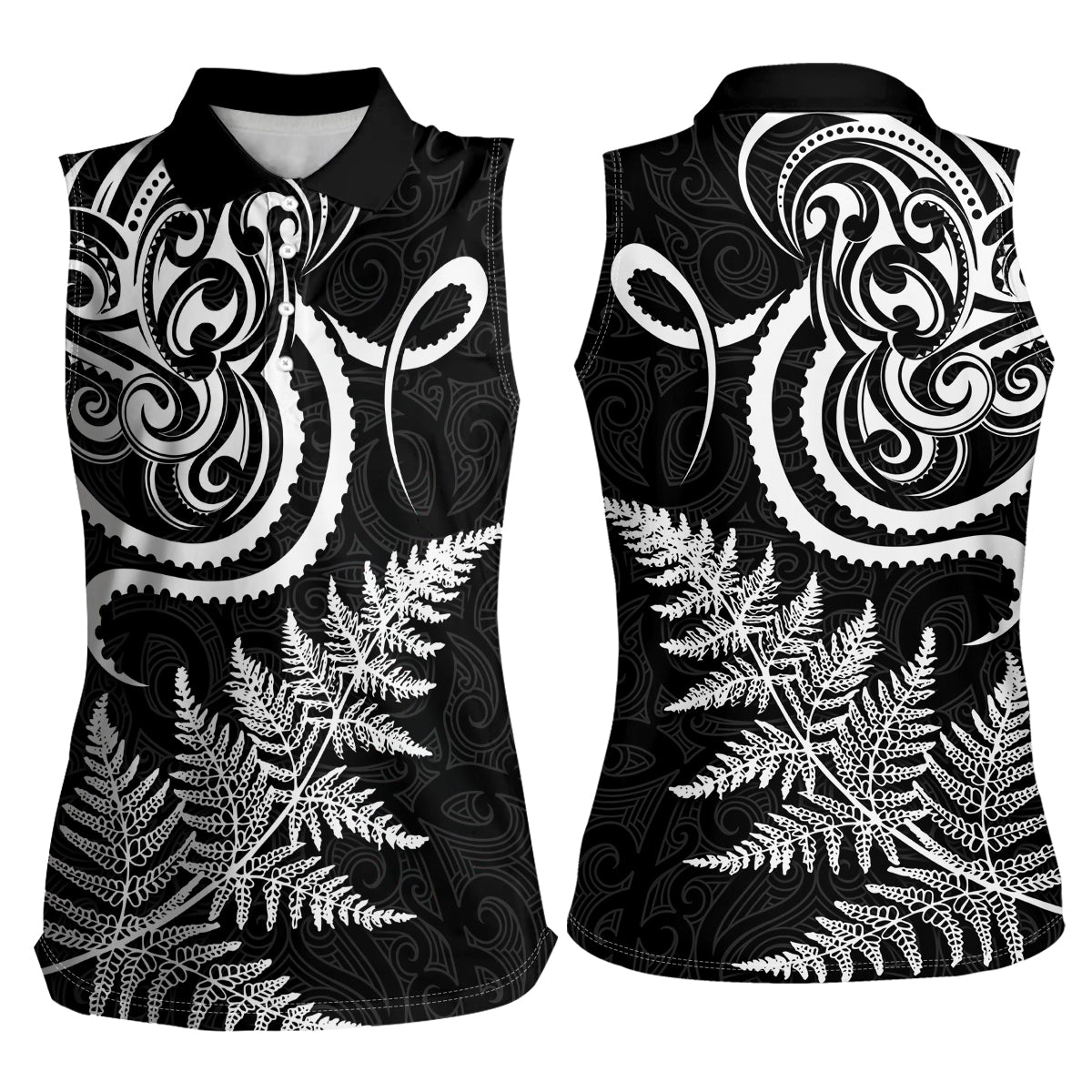 New Zealand Octopus Tattoo and Fern Women Sleeveless Polo Shirt Maori Pattern LT03 - Polynesian Pride