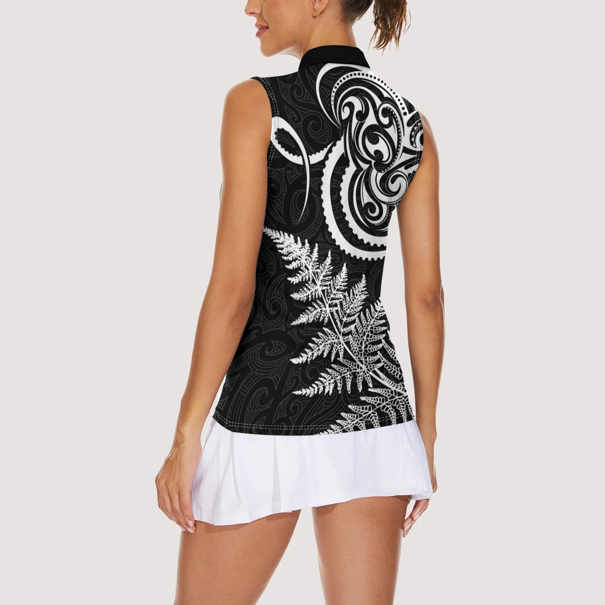 New Zealand Octopus Tattoo and Fern Women Sleeveless Polo Shirt Maori Pattern LT03 - Polynesian Pride