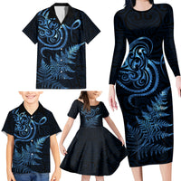 New Zealand Octopus Tattoo and Fern Family Matching Long Sleeve Bodycon Dress and Hawaiian Shirt Maori Pattern Matariki Style LT03 - Polynesian Pride