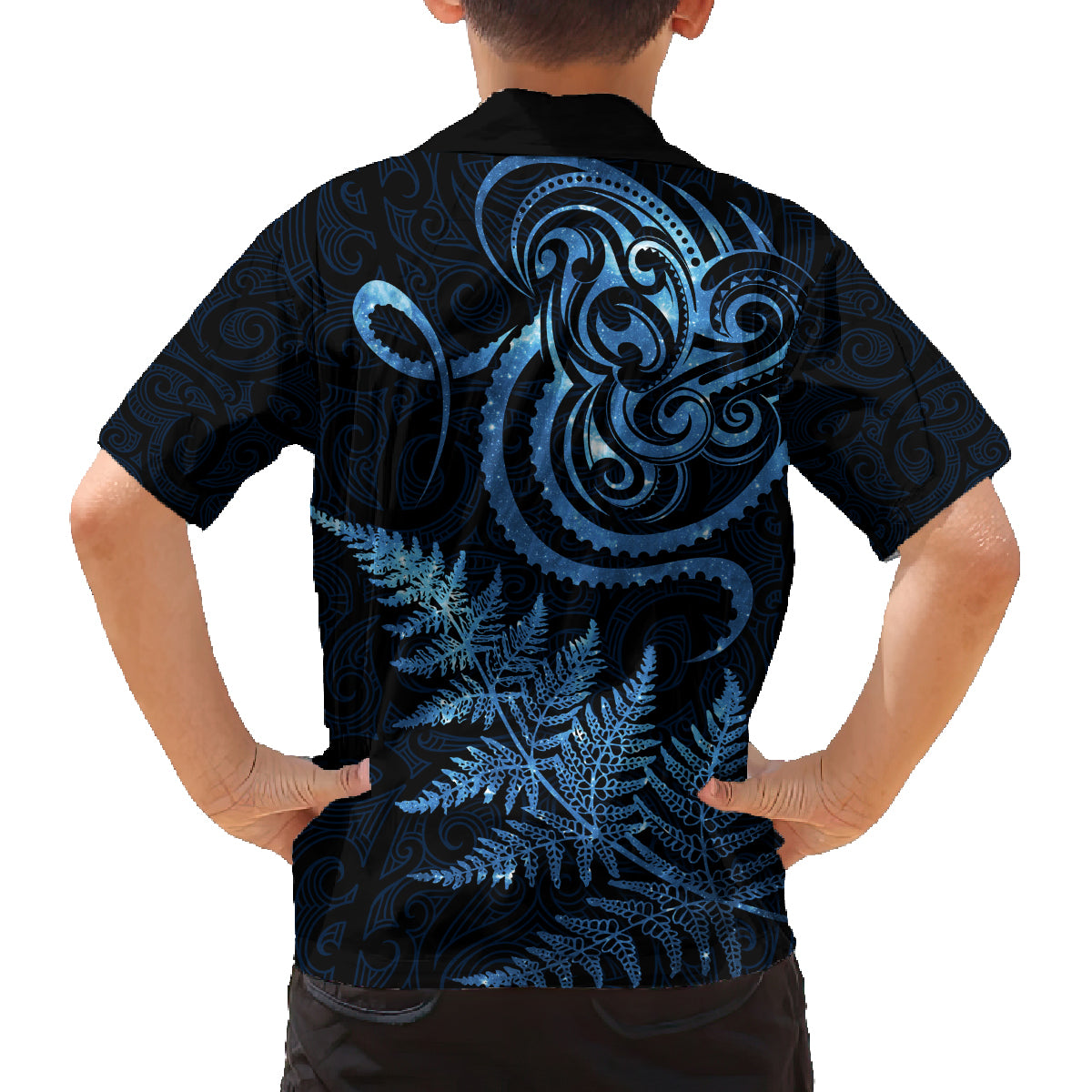 New Zealand Octopus Tattoo and Fern Family Matching Off The Shoulder Long Sleeve Dress and Hawaiian Shirt Maori Pattern Matariki Style LT03 - Polynesian Pride