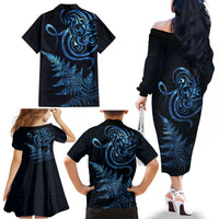 New Zealand Octopus Tattoo and Fern Family Matching Off The Shoulder Long Sleeve Dress and Hawaiian Shirt Maori Pattern Matariki Style LT03 - Polynesian Pride