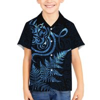 New Zealand Octopus Tattoo and Fern Family Matching Summer Maxi Dress and Hawaiian Shirt Maori Pattern Matariki Style LT03 Son's Shirt Blue - Polynesian Pride