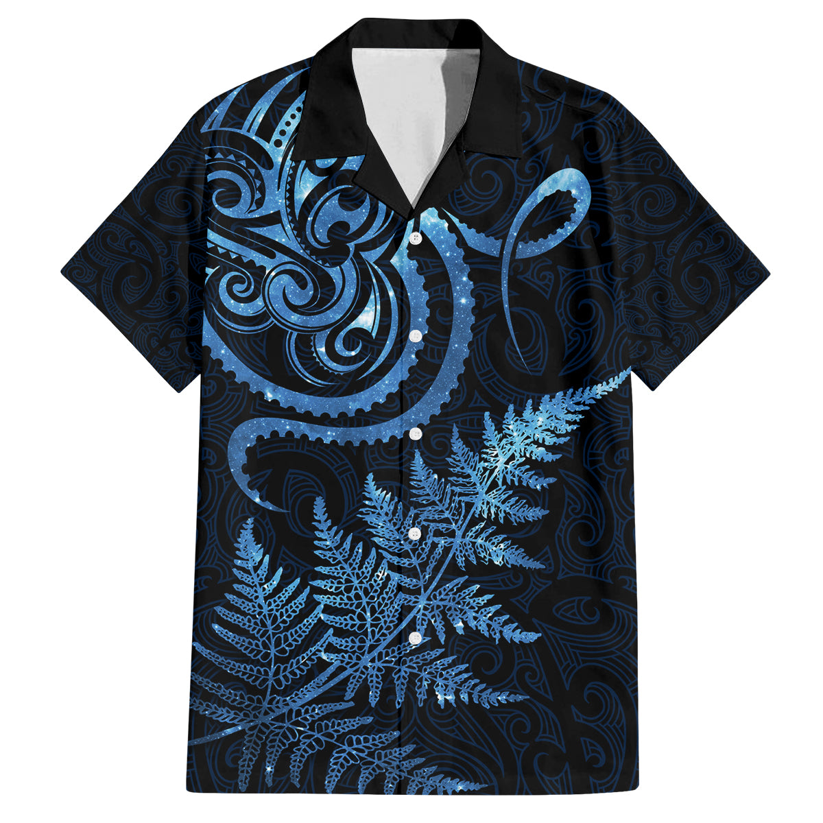 New Zealand Octopus Tattoo and Fern Family Matching Tank Maxi Dress and Hawaiian Shirt Maori Pattern Matariki Style LT03 Dad's Shirt - Short Sleeve Blue - Polynesian Pride