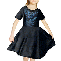 New Zealand Octopus Tattoo and Fern Kid Short Sleeve Dress Maori Pattern Matariki Style LT03 - Polynesian Pride