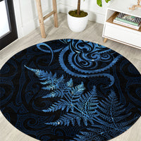 New Zealand Octopus Tattoo and Fern Round Carpet Maori Pattern Matariki Style LT03 Blue - Polynesian Pride