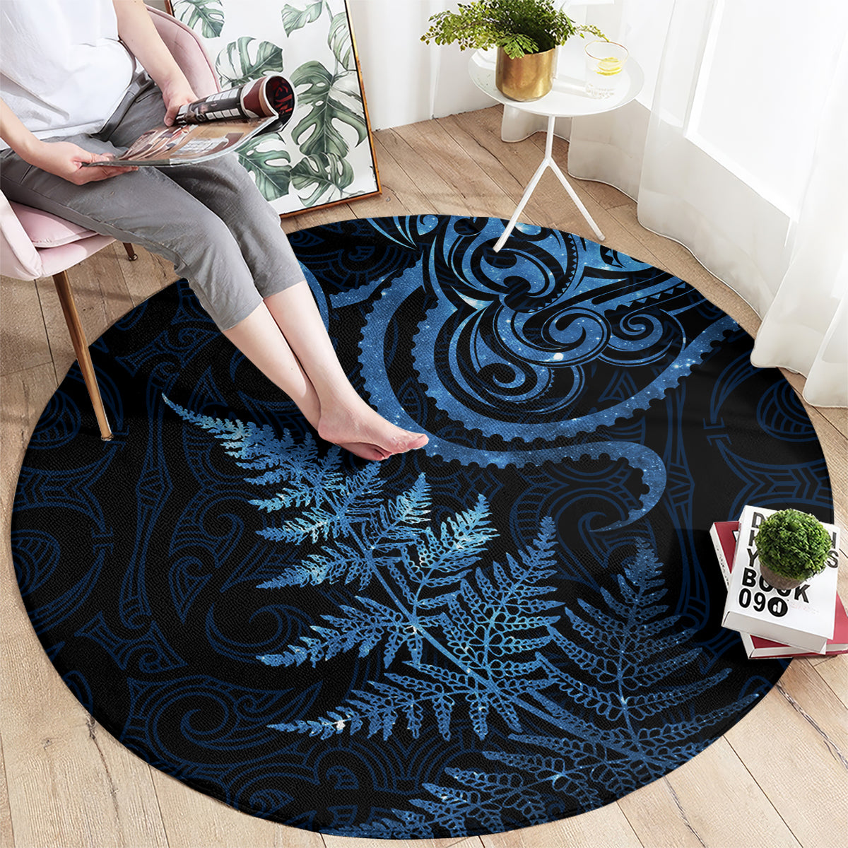 New Zealand Octopus Tattoo and Fern Round Carpet Maori Pattern Matariki Style LT03 - Polynesian Pride