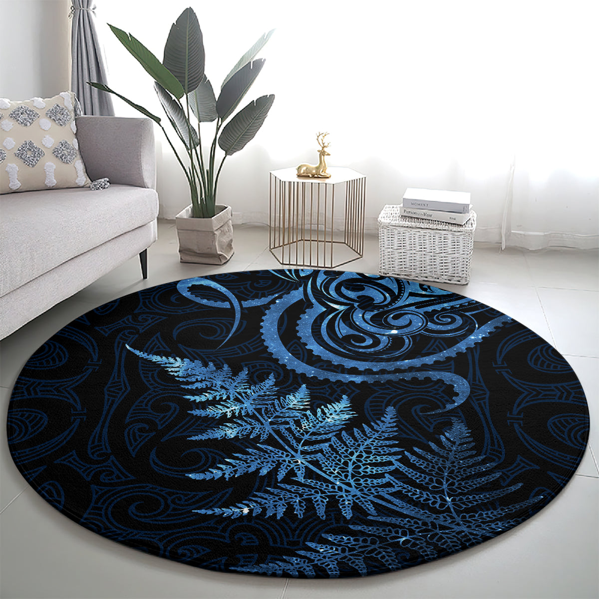 New Zealand Octopus Tattoo and Fern Round Carpet Maori Pattern Matariki Style LT03 - Polynesian Pride
