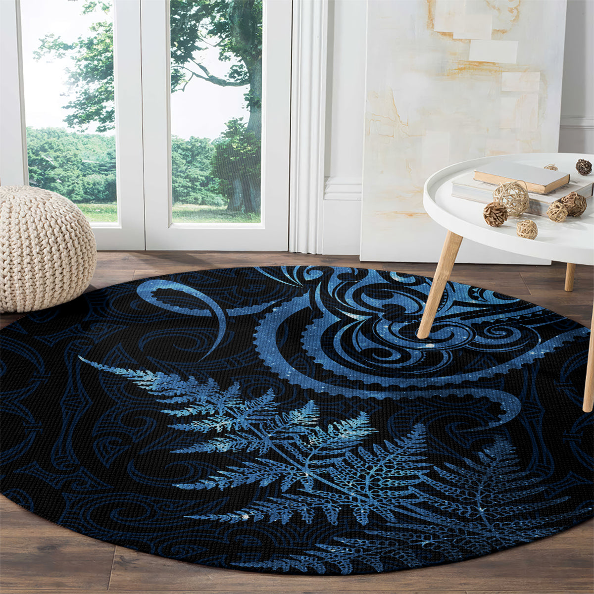 New Zealand Octopus Tattoo and Fern Round Carpet Maori Pattern Matariki Style LT03 - Polynesian Pride
