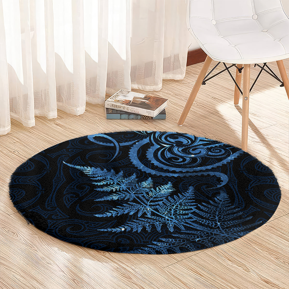 New Zealand Octopus Tattoo and Fern Round Carpet Maori Pattern Matariki Style LT03 - Polynesian Pride