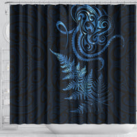 New Zealand Octopus Tattoo and Fern Shower Curtain Maori Pattern Matariki Style