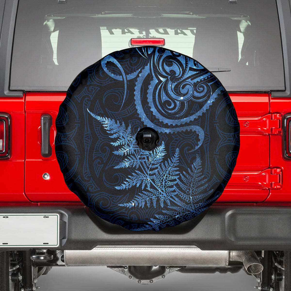 New Zealand Octopus Tattoo and Fern Spare Tire Cover Maori Pattern Matariki Style