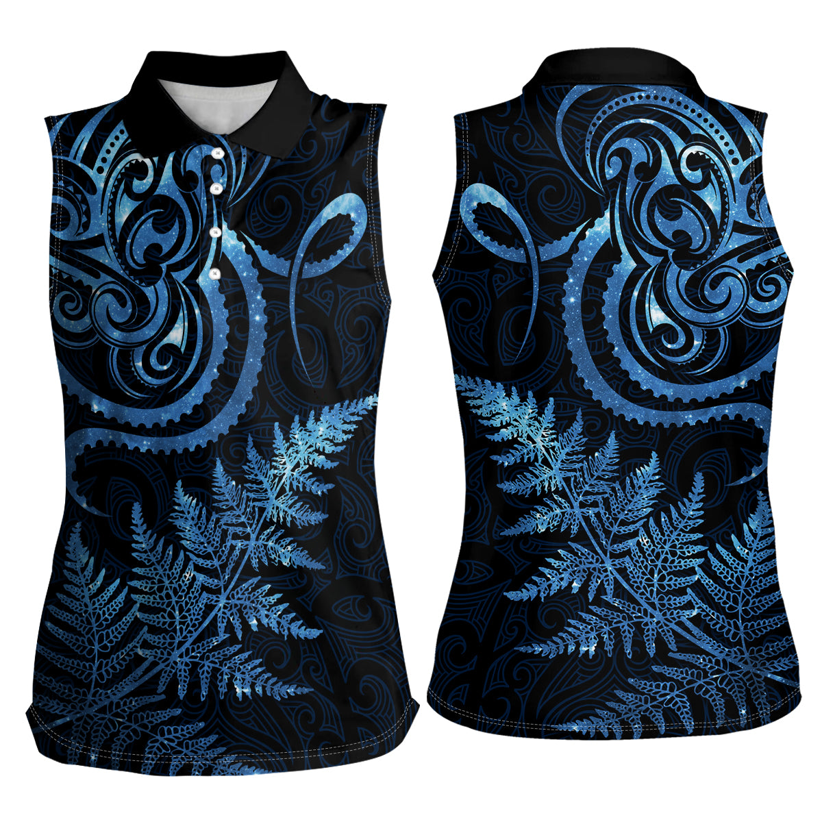 New Zealand Octopus Tattoo and Fern Women Sleeveless Polo Shirt Maori Pattern Matariki Style LT03 - Polynesian Pride