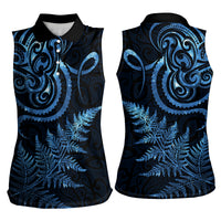 New Zealand Octopus Tattoo and Fern Women Sleeveless Polo Shirt Maori Pattern Matariki Style LT03 - Polynesian Pride