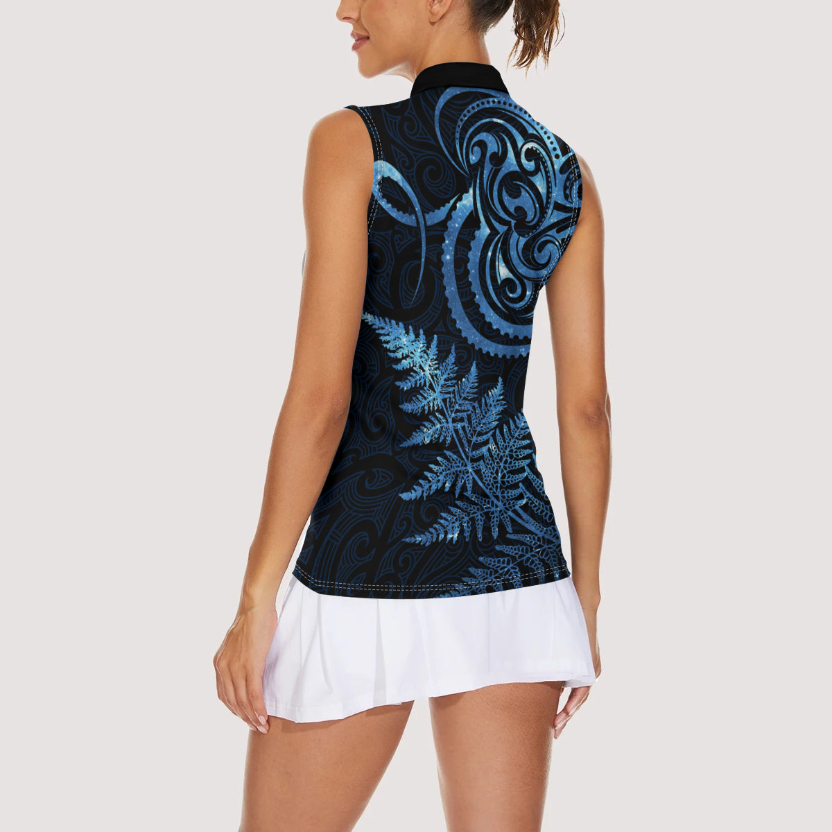 New Zealand Octopus Tattoo and Fern Women Sleeveless Polo Shirt Maori Pattern Matariki Style LT03 - Polynesian Pride
