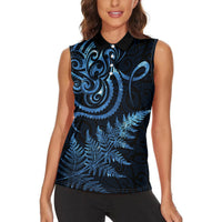 New Zealand Octopus Tattoo and Fern Women Sleeveless Polo Shirt Maori Pattern Matariki Style LT03 - Polynesian Pride