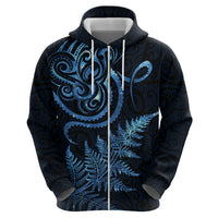 New Zealand Octopus Tattoo and Fern Zip Hoodie Maori Pattern Matariki Style