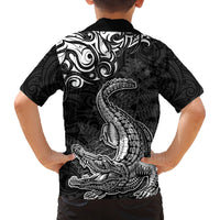 New Zealand Crocodile Tattoo and Fern Family Matching Off Shoulder Maxi Dress and Hawaiian Shirt Maori Pattern LT03 - Polynesian Pride