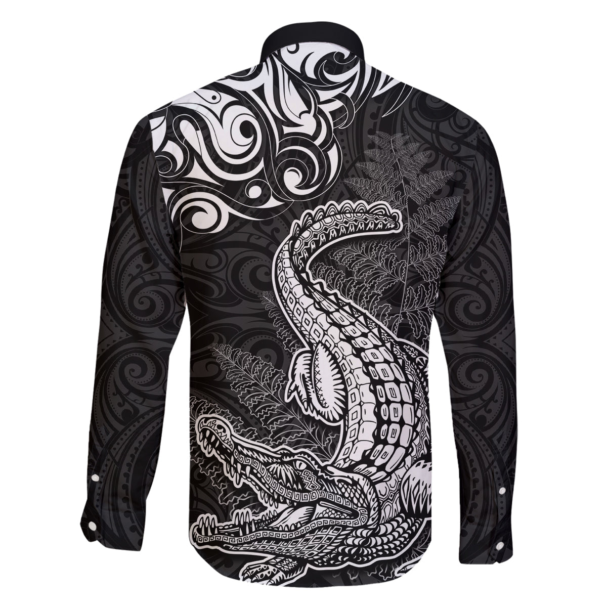 New Zealand Crocodile Tattoo and Fern Family Matching Off Shoulder Short Dress and Hawaiian Shirt Maori Pattern LT03 - Polynesian Pride