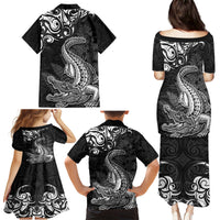 New Zealand Crocodile Tattoo and Fern Family Matching Puletasi and Hawaiian Shirt Maori Pattern LT03 - Polynesian Pride