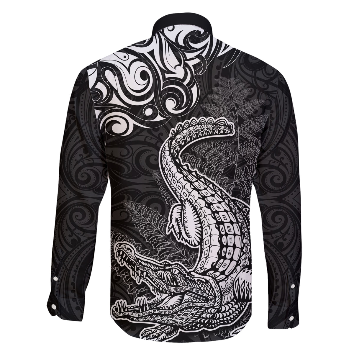 New Zealand Crocodile Tattoo and Fern Family Matching Short Sleeve Bodycon Dress and Hawaiian Shirt Maori Pattern LT03 - Polynesian Pride