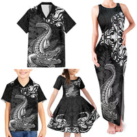 New Zealand Crocodile Tattoo and Fern Family Matching Tank Maxi Dress and Hawaiian Shirt Maori Pattern LT03 - Polynesian Pride
