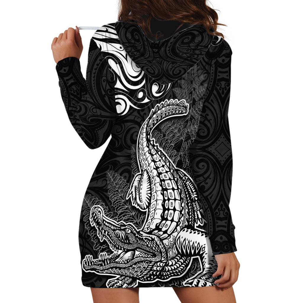 New Zealand Crocodile Tattoo and Fern Hoodie Dress Maori Pattern LT03 - Polynesian Pride